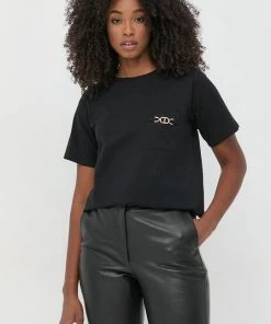 Γυναικεία Κοντομάνικο Βαμβακερό μπλουζάκι Twinset μαύρο