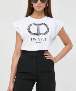 Γυναικεία Κοντομάνικο Βαμβακερό τοπ Twinset άσπρο