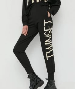 Γυναικεία Υφασμάτινα Παντελόνι φόρμας Twinset μαύρο,