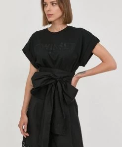 Γυναικεία Κοντομάνικο Βαμβακερό μπλουζάκι Twinset μαύρο