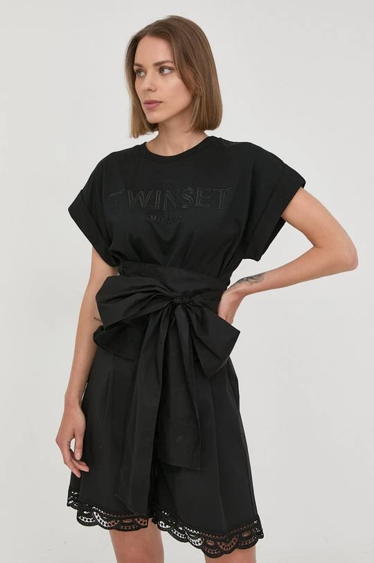 Γυναικεία Κοντομάνικο Βαμβακερό μπλουζάκι Twinset μαύρο 3 Γυναικεία Κοντομάνικο Βαμβακερό μπλουζάκι Twinset μαύρο