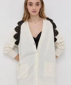 Γυναικεία Με φερμουάρ Ζακέτα από μίγμα μαλλιού Twinset χρώμα: κρεμ