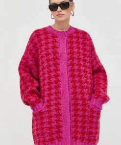 Γυναικεία Με φερμουάρ Twinset ζακέτα με μείγμα από μαλλί ροζ