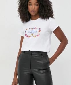 Γυναικεία Κοντομάνικο Βαμβακερό μπλουζάκι Twinset άσπρο