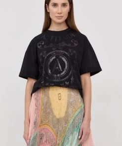 Γυναικεία Κοντομάνικο Βαμβακερό μπλουζάκι Twinset μαύρο