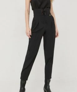 Γυναικεία Υφασμάτινα Βαμβακερό παντελόνι Twinset μαύρο,