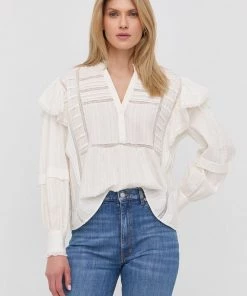 Γυναικεία Μπλούζες Βαμβακερή μπλούζα Twinset χρώμα: μπεζ