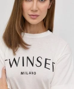 Γυναικεία Κοντομάνικο Βαμβακερό μπλουζάκι Twinset κρεμ -Twinset Κατάστημα unnamed file 2561