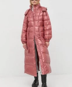 Γυναικεία Μακριά μπουφάν Μπουφάν με επένδυση από πούπουλα Twinset ροζ,