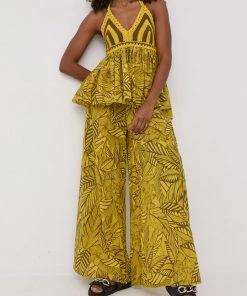 Γυναικεία Υφασμάτινα Βαμβακερό παντελόνι Twinset χρώμα: κίτρινο,