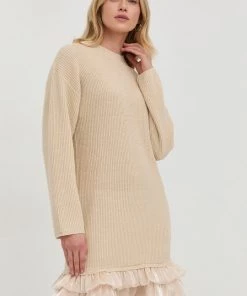 Γυναικεία Φορέματα Φόρεμα από μείγμα μαλλιού Twinset μπεζ,