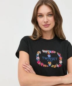 Γυναικεία Κοντομάνικο Βαμβακερό μπλουζάκι Twinset μαύρο -Twinset Κατάστημα unnamed file 824